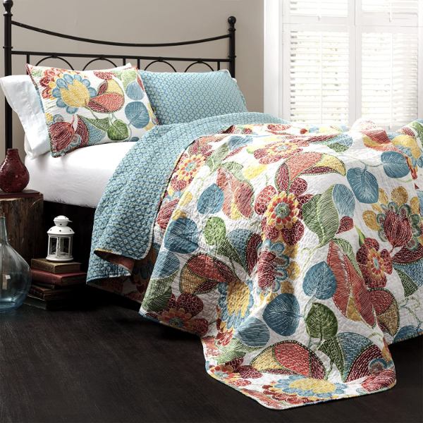 【送料無料】 日本未入荷ブランド Lush Decor ラッシュ・デコール Layla リバーシブルベッドカバーセット（Orange \u0026 Blue） ベッドスプレッド ベットカバー 布団カバー 模様替え