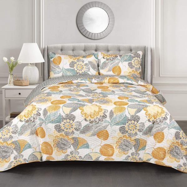 【送料無料】 日本未入荷ブランド Lush Decor ラッシュ・デコール Layla リバーシブルベッドカバーセット（Yellow \u0026 Gray） ベッドスプレッド ベットカバー 布団カバー 模様替え