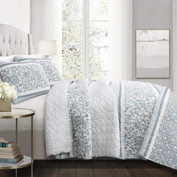 【送料無料】 日本未入荷ブランド Lush Decor ラッシュ・デコール Nisha リバーシブルベッドカバーセット（Blue?） ベッドスプレッド ベットカバー 布団カバー 模様替え