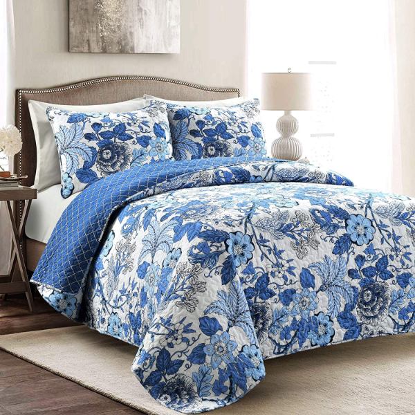 【貨物輸送無料】 日本未入荷ブランド名 Lush Decor 混雑時・デ電話を掛ける Sydney Floral Leaf リバーシブルベッドカバーセット（Navy \u0026 White） ベッドスプレッド ベット取りまかなう