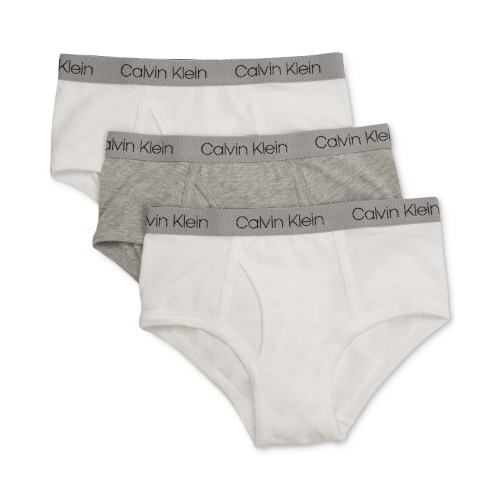 【ニコニコ銀行割引客体】【貨物輸送無料】 Calvin Klein カルバンクライン 4-18歳用大きさ お坊っちゃん用薄墨色x白いことCKロゴウエストブリーフパンツ3枚書き割り 下着類 boy underwear 【楽ギフ_荷造り選りわける 】