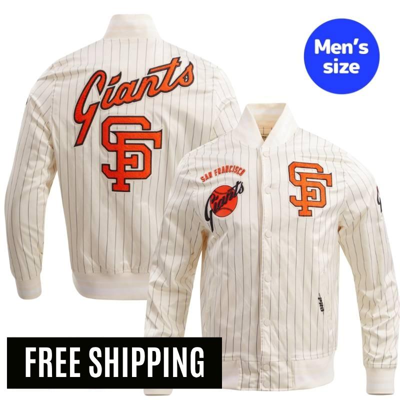 【送料無料】 MLB 正規品 メンズ アウター スタジャン サテンジャケット ナイロンジャンパー サンフランシスコ・ジャイアンツ SAN FRANCISCO GIANTS PINSTRIPE RETRO CLASSIC MEN'S RIB SATIN JACKET プロスタンダード Pro Standard|USキッズウェア店