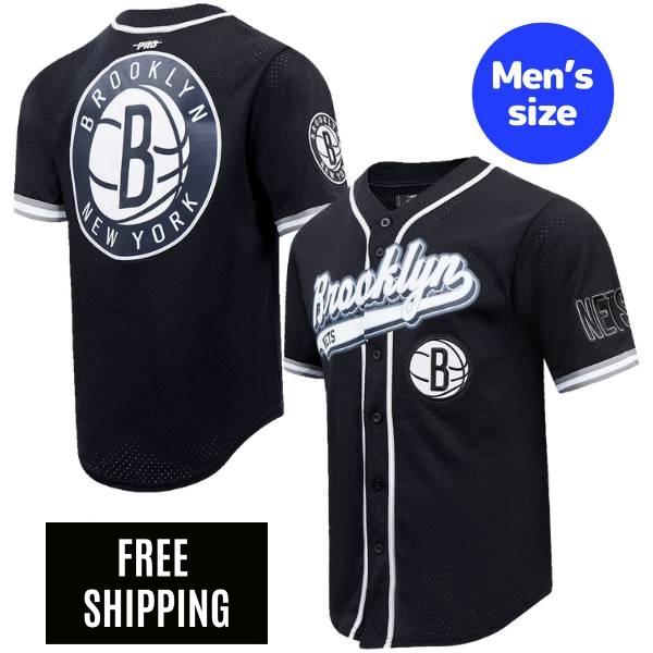 【送料無料】 NBA アイテム メンズ ジャージ ユニフォームトップ 半袖トップス Tシャツ Pro Standard プロスタンダード ブルックリン・ネッツ BROOKLYN NETS SCRIPT TAIL MEN'S MESH BUTTON DOWN SHIRT｜USキッズウェア店