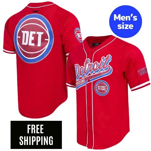 【送料無料】 NBA アイテム メンズ ジャージ ユニフォームトップ 半袖トップス Tシャツ Pro Standard プロスタンダード デトロイト・ピストンズ DETROIT PISTONS SCRIPT TAIL MEN'S MESH BUTTON DOWN SHIRT｜USキッズウェア店