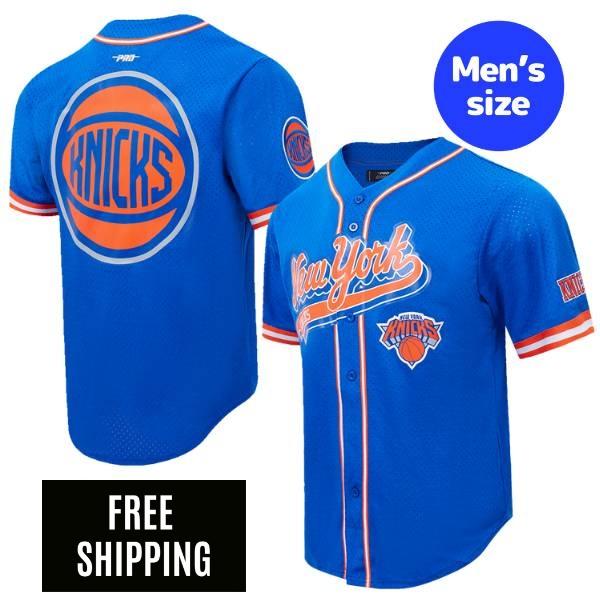 【送料無料】 NBA アイテム メンズ ジャージ ユニフォームトップ 半袖トップス Tシャツ Pro Standard プロスタンダード ニューヨーク・ニックス NEW YORK KNICKS SCRIPT TAIL MEN'S MESH BUTTON DOWN SHIRT｜USキッズウェア店