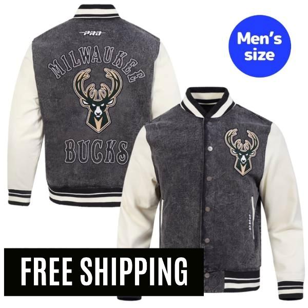【送料無料】 NBA 正規品 メンズ アウター スタジャン ジャケット ジャンパー プロスタンダード Pro Standard ミルウォーキー・バックス MILWAUKEE BUCKS REBEL ATHLETICS MEN'S DENIM VARSITY JACKET｜USキッズウェア店