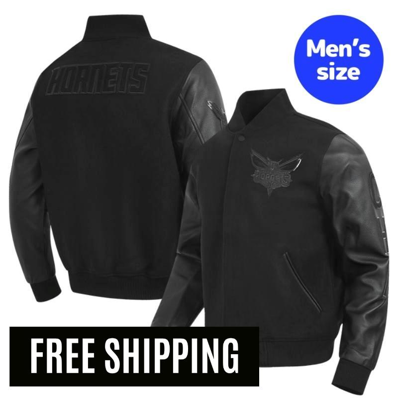 Pro Standard 労働者階級標準尺度 NBA 置き目品 メンズ スタジャン 上衣 アウター 前掛け シャーロット・ホーネッツ CHARLOTTE HORNETS TRIPLE BLACK MEN\u0027S WOOL VARSITY JACKET 【貨物輸送無料】