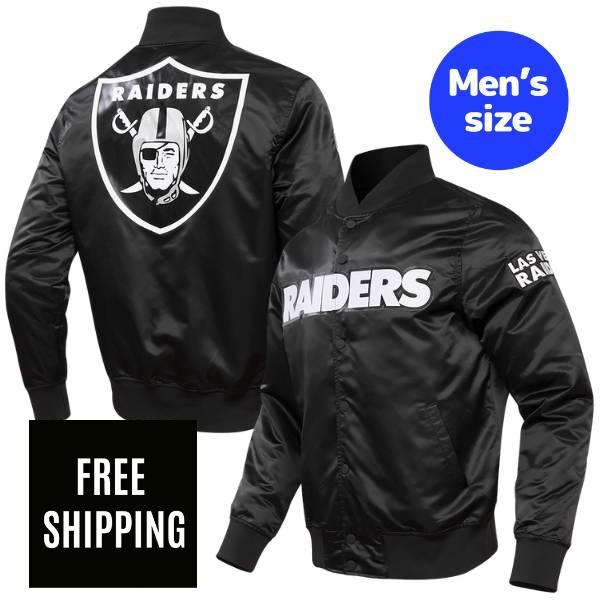 【貨物輸送無料】 Pro Standard 労働者階級判定基準 NFL メンズ アウター ナイロン上衣 バーシティジャケット スタジャン 鎧球 ラスベガス・レイダース LAS VEGAS RAIDERS BIG LOGO SATIN JACKET メンズファッション-コート・ジャケット