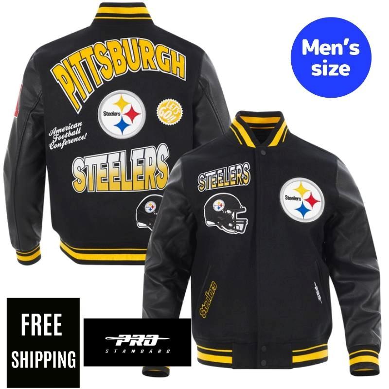【貨物輸送無料】 NFL 置き目品 メンズ アウター スタジャン 上衣 ピッツバーグ・スティーラーズ PITTSBURGH STEELERS TURN IT UP MEN\u0027S RIB WOOL VARSITY JACKET 労働者階級標準尺度 Pro Standard