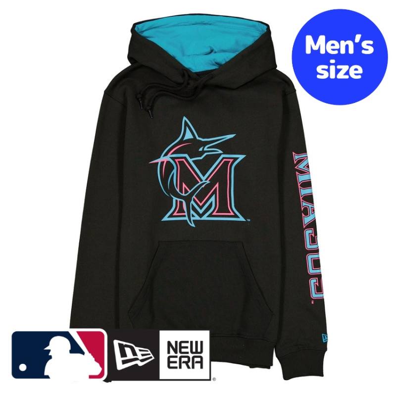 マイアミ・マーリンズ MLB公式 メンズ パーカー フーディー 長袖トップス New Era Miami Marlins City Connect Black Hoodie ニューエラ 送料無料