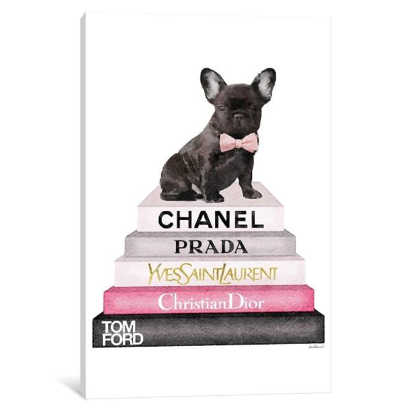 米国発のお洒落なオマージュアート 約30x45cm Bookstack French Bulldog シャネル CHANEL キャンバスアート  インテリア 絵画 模様替え 最大71％オフ！