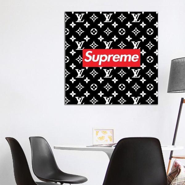 送料無料 マラソンポイント10倍 米国発のお洒落なオマージュアート 約66x66cm Lv Black Supreme シュプリーム Supreme キャンバスアート インテリア 絵画 模様替え 結婚祝い Opendu17 Fr