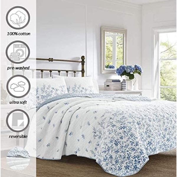 送料無料 5 割引クーポン配布中 シングル Laura Ashley ローラアシュレイ Floraリバーシブルベッドキルト2点セット Blue 花柄ベッドカバー ベットカバー ベッドキルト 枕カバー 寝室 布団カバー 模様替え 結婚祝い Butlerchimneys Com