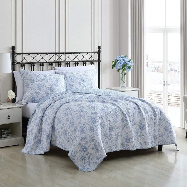 予約販売】本 Laura Ashley ローラアシュレイ Walled Gardenリバーシブルベッドキルト2点セット Blue 花柄ベッドカバー  ベットカバー ベッドキルト ピローカバー 枕カバー 寝室 布団カバー 模様替え appelectric.co.il