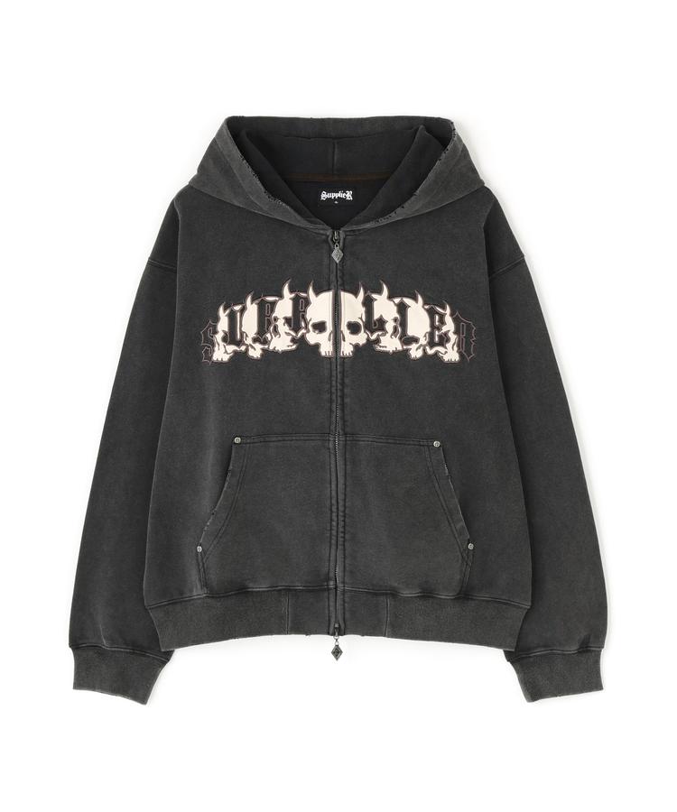 【LHP】SUPPLIER/サプライヤー/DEMON SKULL LEATHER PAT ZIP HOODIE/デーモン スカル レザー パッチ ジップ フーディー