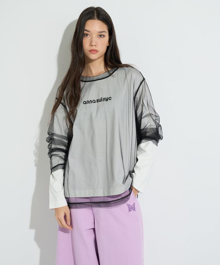 【RoyalFlash】ANNA SUI NYC/アナ スイ エヌワイシー/メッシュレイヤードロングティーシャツ Tシャツ・カットソー-レディースファッション-トップス
