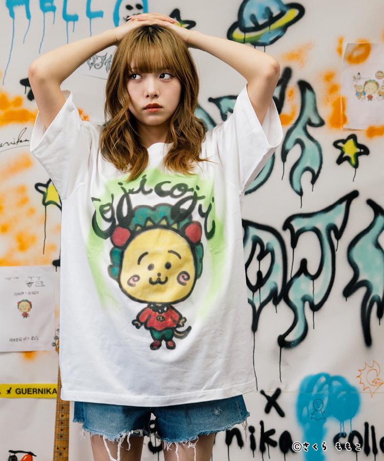 【RoyalFlash】guernika/ゲルニカ/Drooping COJI-COJI Thumb Doll Spray T-shirt / White