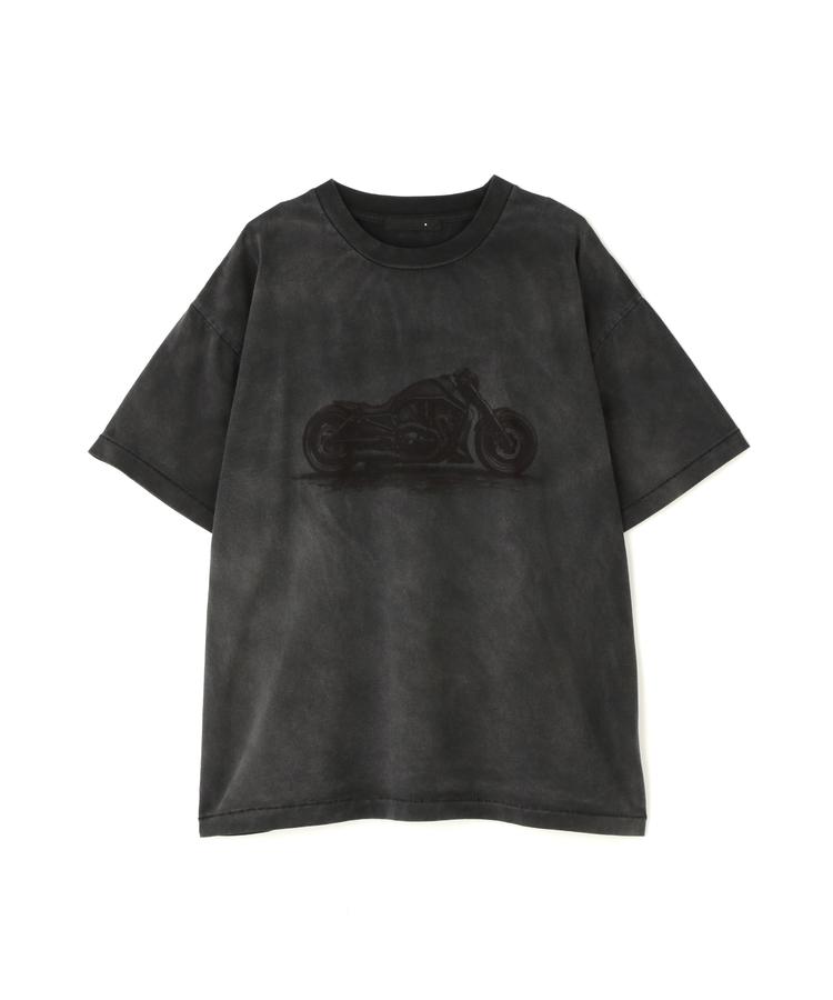 【LHP】WHITELAND/ホワイトランド/MOTORCYCLE TEE Tシャツ 半袖 クルーネック フェード加工 バイクグラフィック 同色プリント コットン100% メンズ レディース チャコールブラック 黒 010 新作 即納 正規取扱店|US ONLINE 店