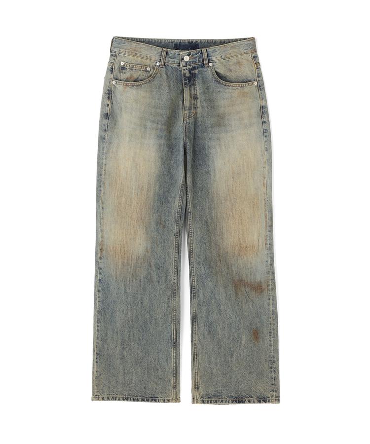 【LHP】SIS/エスアイエス/Flare Denim Pants / フレア デニム パンツ フレアシルエット ウォッシュ加工 ダート加工 ヴィンテージ風 脚長効果 コットン100% ユニセックス ブルー 青 韓国製 国内正規品|US ONLINE 店