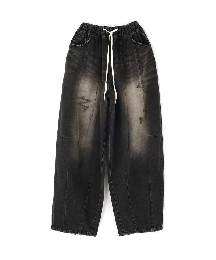 【LHP】SIS/エスアイエス/Washed Wide Denim Pants デニムパンツ/ ウォッシュド ワイド 切替デザイン イージーパンツ ウエストゴム ドローコード ウォッシュ加工 コットン100% Y2K 韓国ストリート レディース ブルー ブラック 青 黒 韓国製 国内正規品|US ONLINE 店