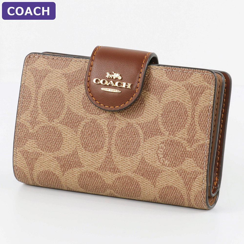 COACH 折り財布 CW789 IMXHE タン×ブラウン COACH コーチ 財布 レディース 2つ折り 折財布 コンパクト