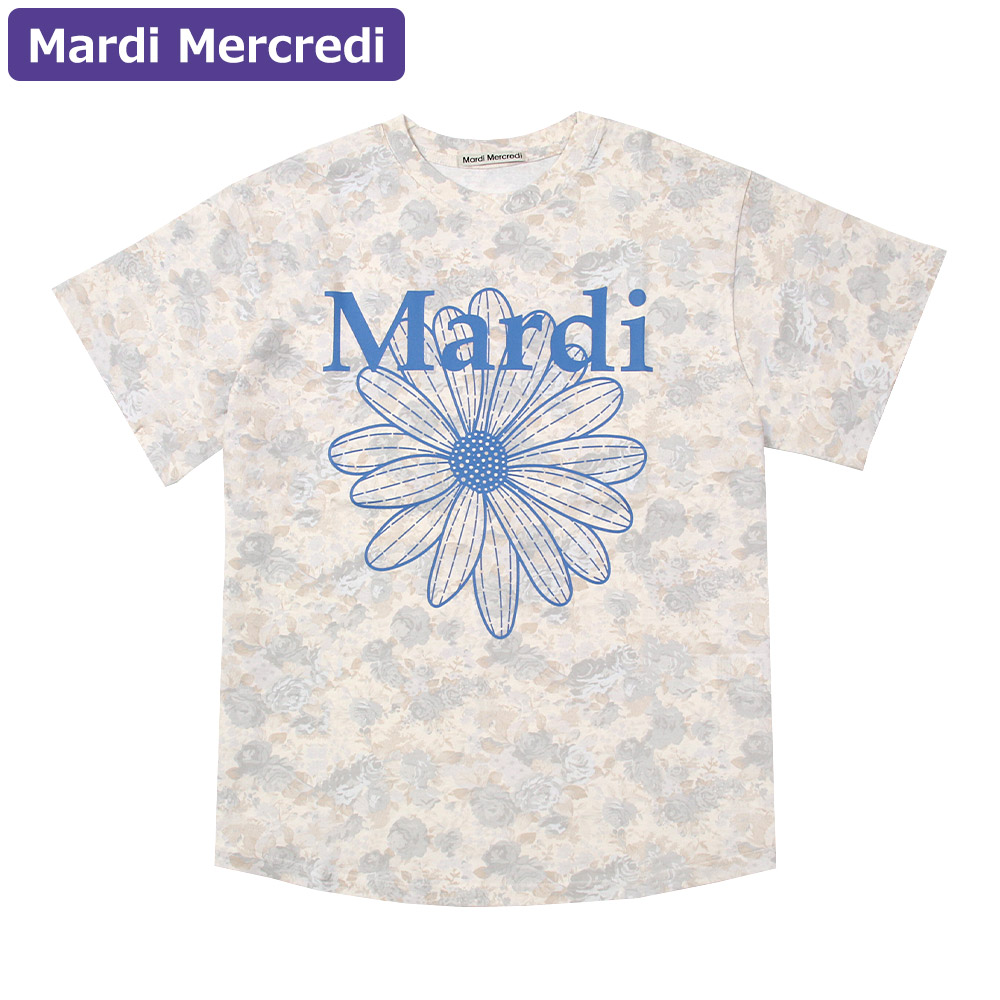 マルディメクルディ Mardi Mercredi Tシャツ TSHIRT FLEUR FLOWERMARDI BEIGE BLUE 半袖 レディース 韓国 ファッション アパレル