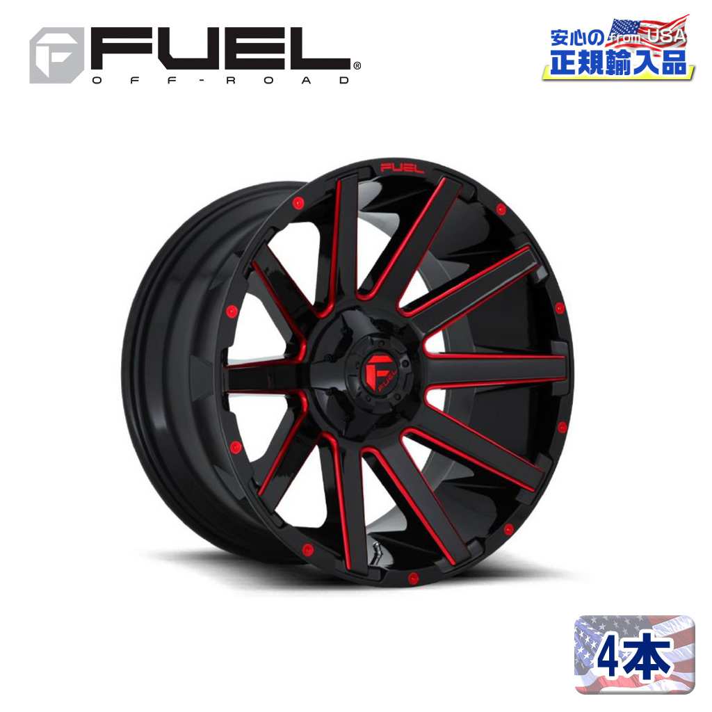 【FUEL OFFROAD (フューエルオフロード) 正規代理店】 20インチアルミホイール 4本セット D643 CONTRA コントラ 20×9 6H135/139.7 +2 CB106.1 GLOSS BLACK RED TINTED CLEAR 汎用/D64320909849