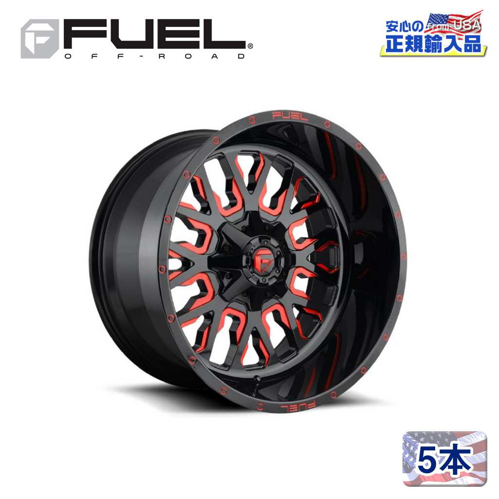 【FUEL OFFROAD (フューエルオフロード) 正規代理店】 20インチアルミホイール 5本セット D612 STROKE ストローク 20×10 5H114.3/127 -18 CB78.1 GLOSS BLACK RED TINTED CLEAR 汎用/D61220002647