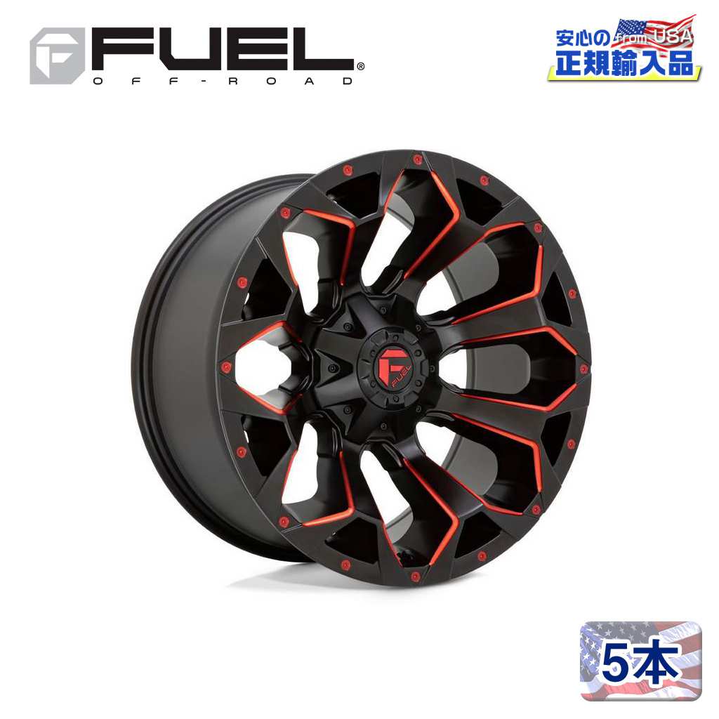 【FUEL OFFROAD (フューエルオフロード) 正規代理店】 20インチアルミホイール 5本セット D787 ASSAULT 20×10 6H135/139.7 -22 CB106.1 MATTE BLACK MILLED WITH RED TINT 汎用/D78720009846
