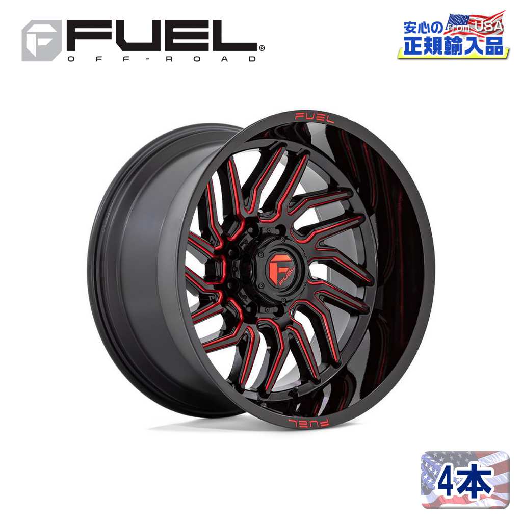 【FUEL OFFROAD（フューエルオフロード）正規輸入総代理店】 20インチアルミホイール 4本 汎用 D808 HURRICANE ハリケーン グロスブラックミルド/レッドティント 20×9 6H 139.7 +20 CB106.1