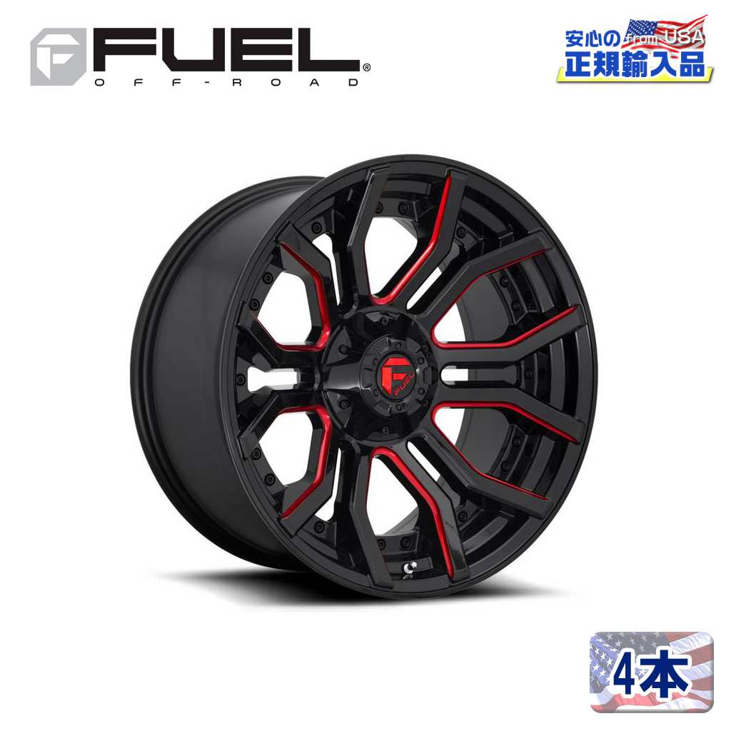 【FUEL OFFROAD（フューエルオフロード）正規輸入総代理店】 20インチアルミホイール 4本 汎用 D712 RAGE レイジ グロスブラック/レッドティントクリア 20×9 6H 135/139.7 +1 CB106.1
