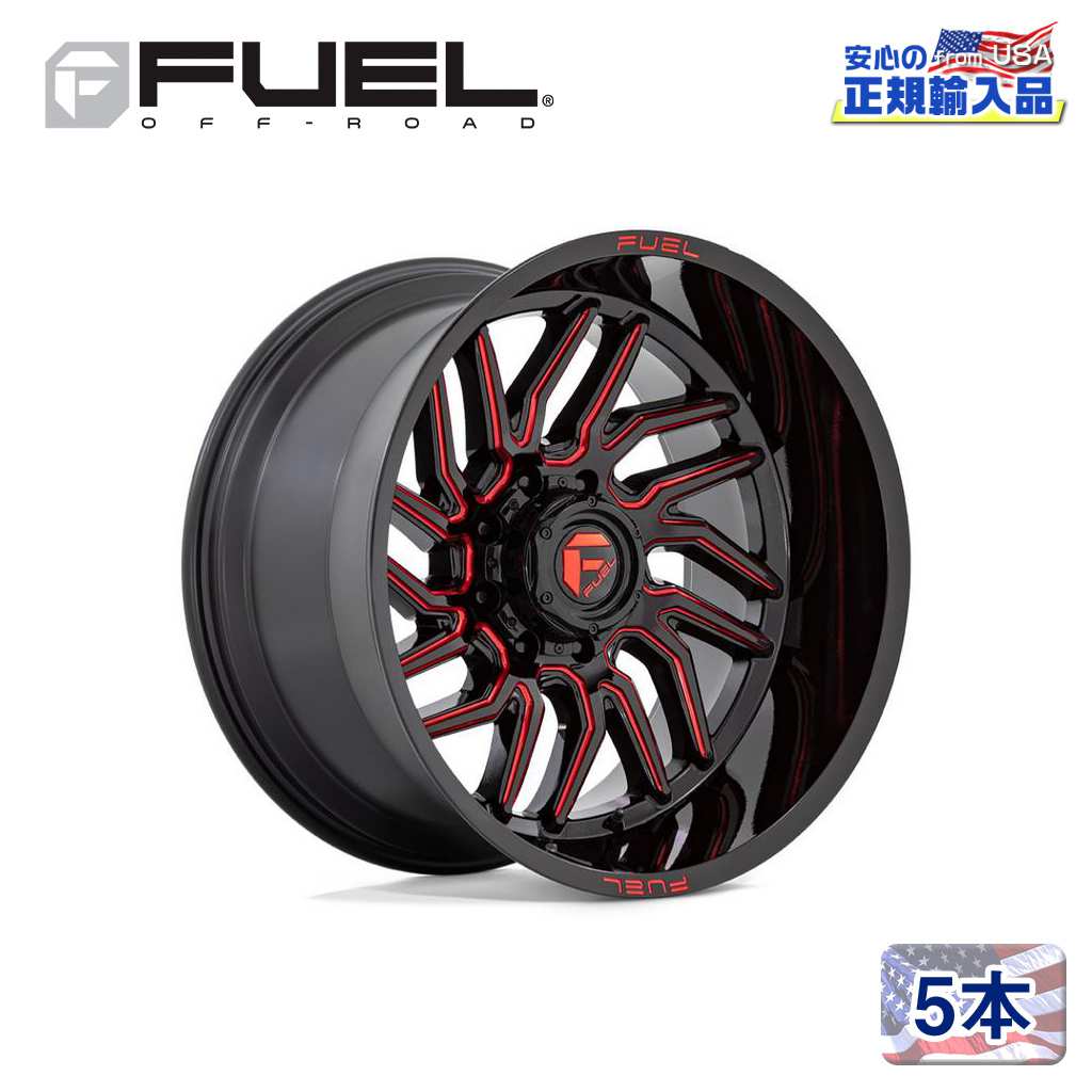 【FUEL OFFROAD（フューエルオフロード）正規輸入総代理店】 20インチアルミホイール 5本 汎用 D808 HURRICANE ハリケーン グロスブラックミルド/レッドティント 20×9 8H 180 +1 CB124.2