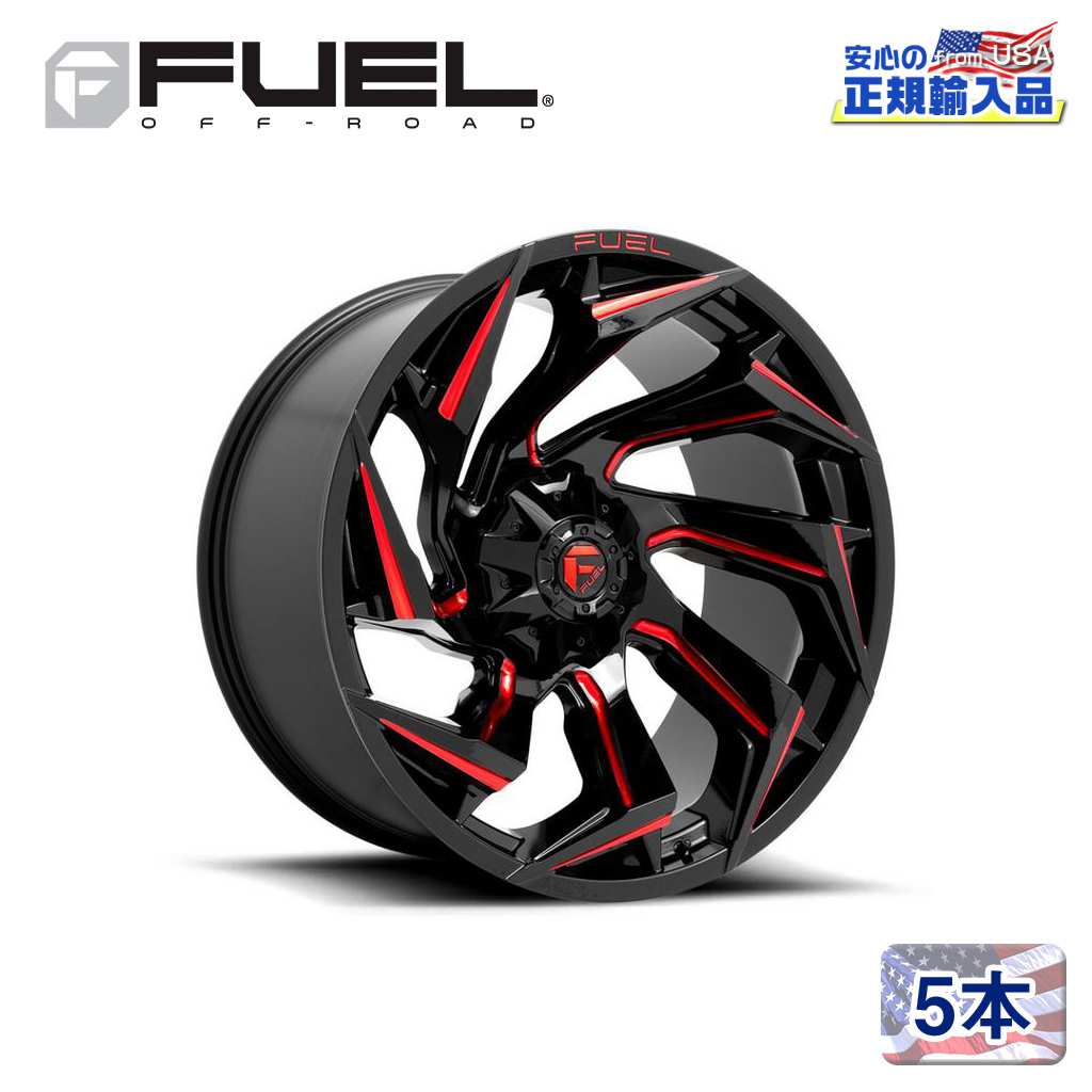 【FUEL OFFROAD（フューエルオフロード）正規輸入総代理店】 20インチアルミホイール 5本 汎用 D755 REACTION リアクション グロスブラックミルドW/レッドティント 20×9 5H 139.7/150 +1 CB110.2