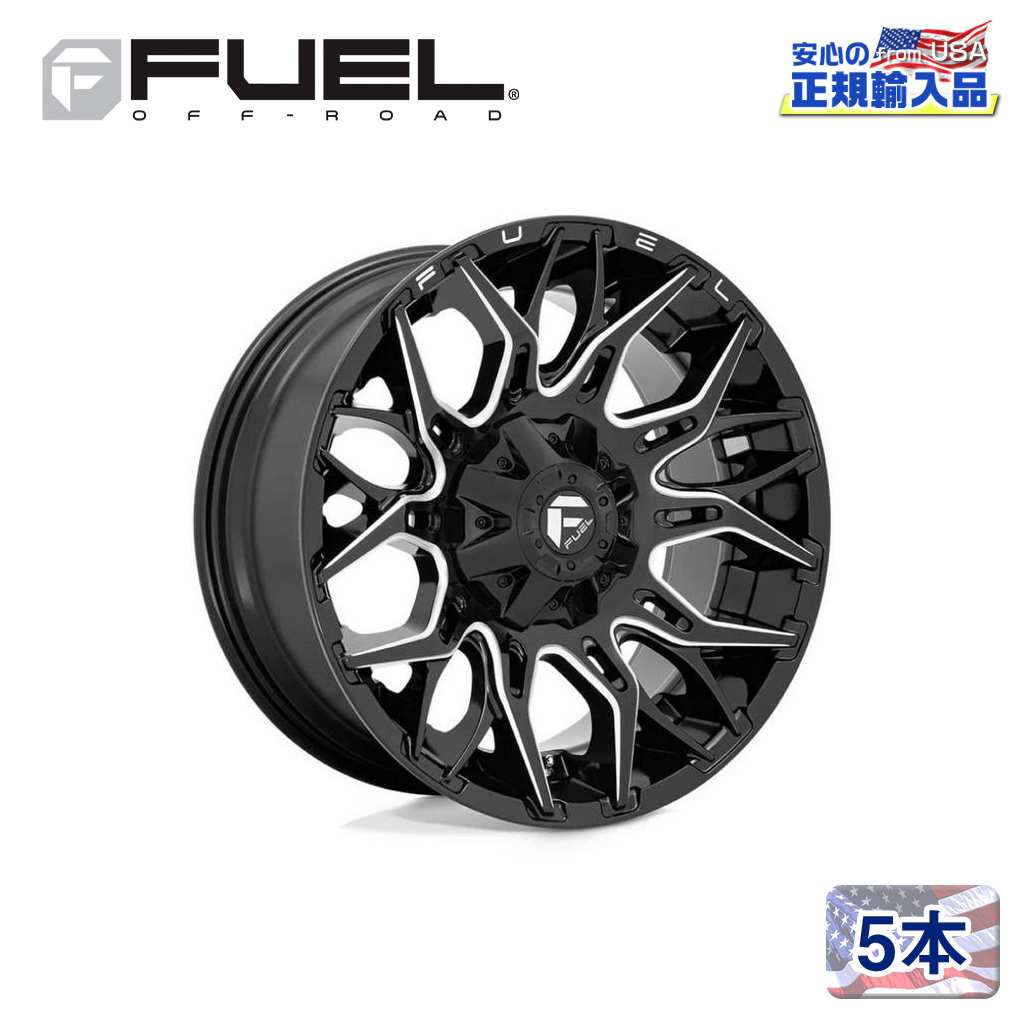【FUEL OFFROAD (フューエルオフロード) 正規代理店】 20インチアルミホイール 5本セット D769 TWITCH(ツイッチ) 20×9 8H170 +1 CB125.1 GLOSSY BLACK MILLED 汎用/D76920901750