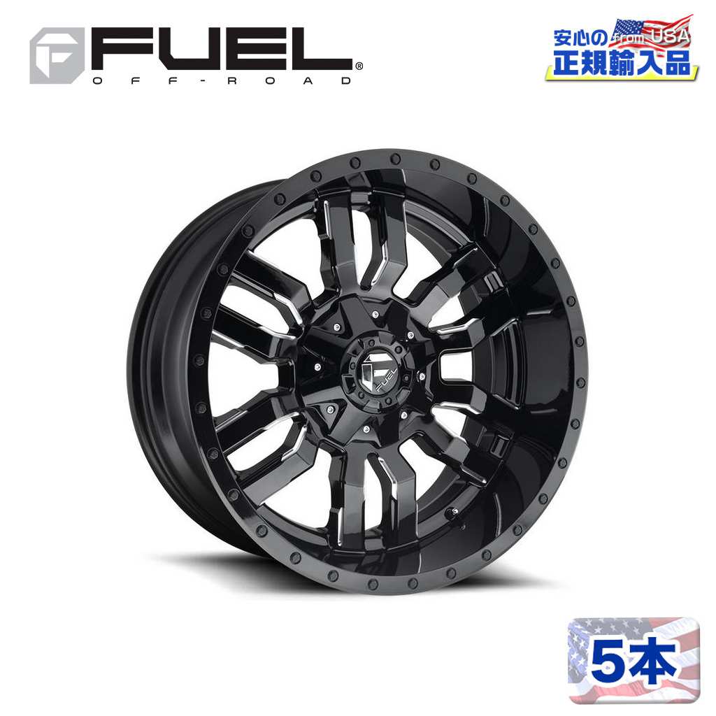 【FUEL OFFROAD (フューエルオフロード) 正規代理店】 20インチアルミホイール 5本 D595 SLEDGE 20×9 5H139.7 +20 CB110.1 グロスブラックミルド/GLOSS BLACK MILLED 汎用