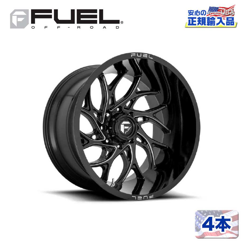 【FUEL OFFROAD (フューエルオフロード) 正規代理店】20インチホイール 4本セットD741 RUNNER 20×8.25 8H 210 -221 CB154.3GLOSS BLACK MILLED(グロスブラックミルド)汎用/D74120829335|USATIRESHOP