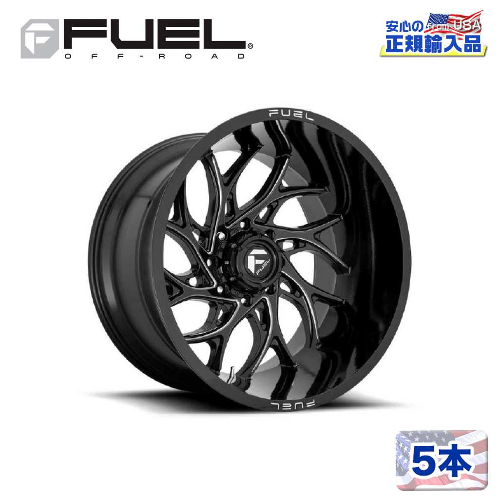 【FUEL OFFROAD (フューエルオフロード) 正規代理店】20インチホイール 5本セットD741 RUNNER 20&times;8.25 8H 200 -202 CB142GLOSS BLACK MILLED(グロスブラックミルド)汎用/D74120829235｜USATIRESHOP