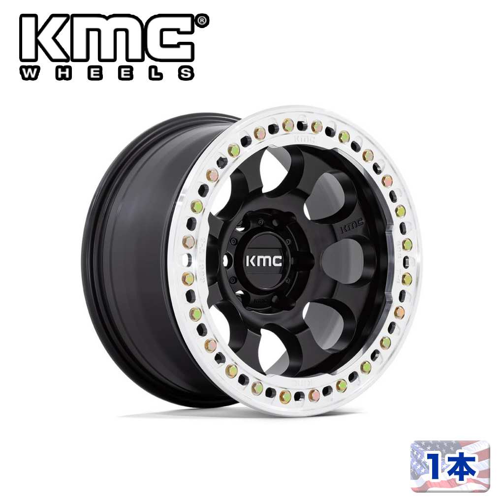 【KMC（ケーエムシー）日本販売代理店】 17インチアルミホイール 1本 汎用 KM237 RIOT BEADLOCK SATIN BLACK W/ MACHINED RING 17×8.5J 6H 139.7 ±0 CB108