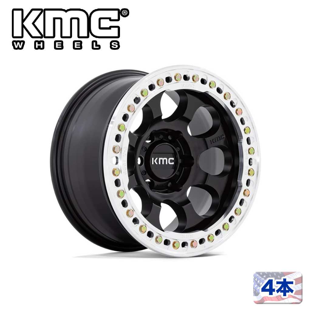 【KMC（ケーエムシー）日本販売代理店】 17インチアルミホイール 4本 汎用 KM237 RIOT BEADLOCK SATIN BLACK W/ MACHINED RING 17×9J 6H 139.7 -12 CB108