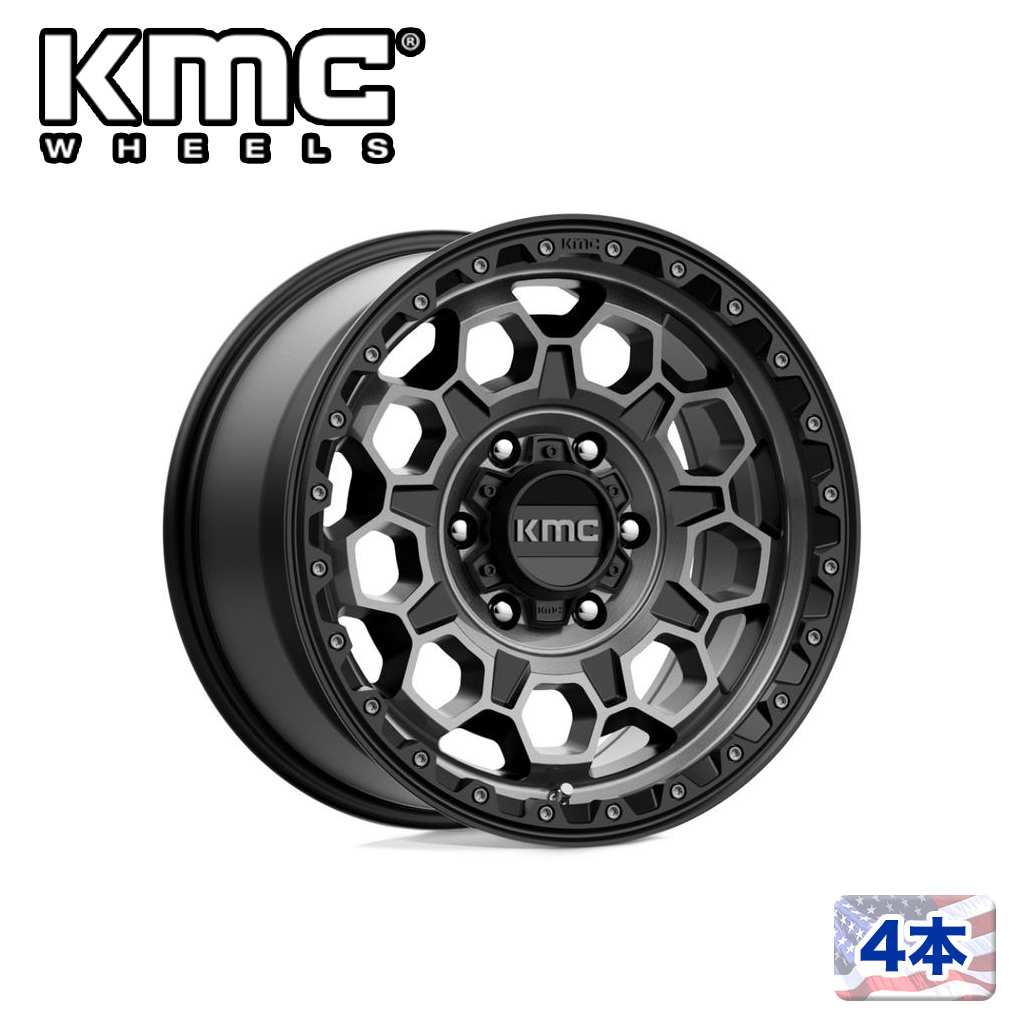 【KMC(ケーエムシー)日本販売代理店】17インチアルミホイール 4本汎用 KM545 TREK SATIN BLACK W/ GRAY TINT17×8J 5H 114.3 +35 CB72.56|USATIRESHOP