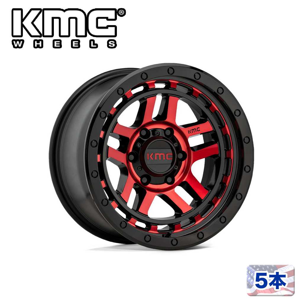 【KMC（ケーエムシー）日本販売代理店】 17インチアルミホイール 5本 汎用 KM540 RECON GLOSS BLACK MACHINED W/ RED TINT 17×9J 5H 127 -12 CB78.1