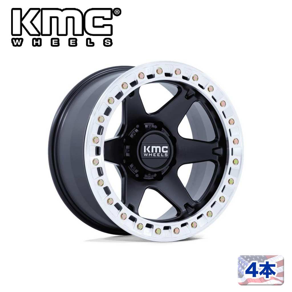 【KMC(ケーエムシー)日本販売代理店】 17インチアルミホイール4本 KM238 VI BEADLOCK 17×9J 5H 127 -38 CB71.5 SATIN BLACK W/ MACHINED RING 汎用