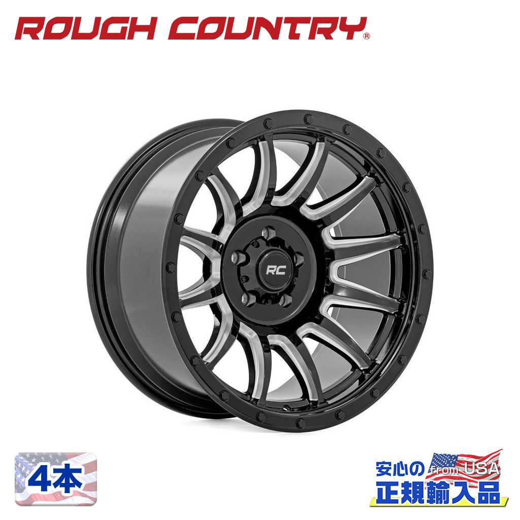 【ROUGH COUNTRY 正規品】 20インチアルミホイール 4本 90シリーズ 20×10J 6H 139.7 -19 CB105.9 グロスブラックマシンド 汎用
