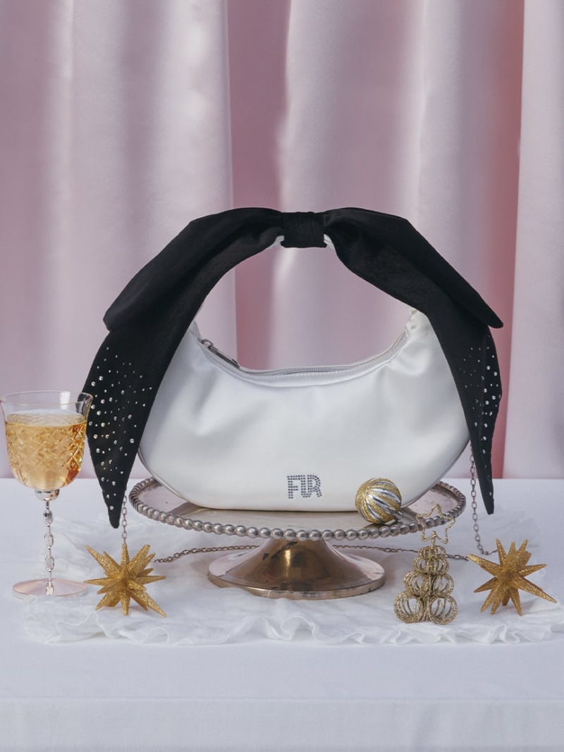 【WEB限定】クリスタルロゴベロアリボンバッグ FURFUR ファーファー バッグ トートバッグ ブラック ピンク【送料無料】[ Fashion]