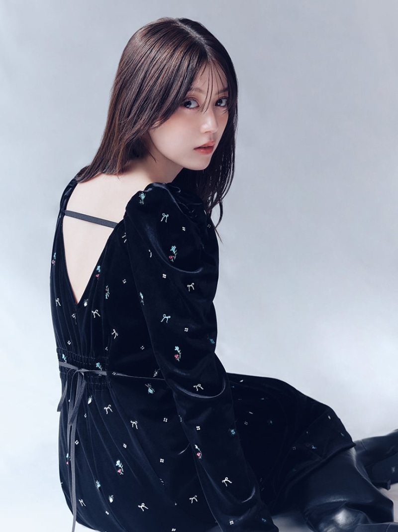 FRAY I.D オープンポロカラーニットワンピース ブラック オープンポロカラーニットワンピース(マキシ・ロングワンピース