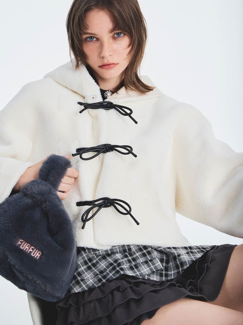 FRAY I.D ミディアムダッフルコート グレー フォックスファーフード