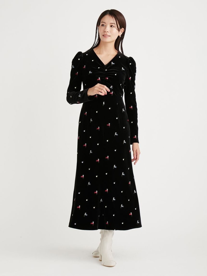 SALE／40%OFF】ベロア総刺繍ワンピース CELFORD セルフォード