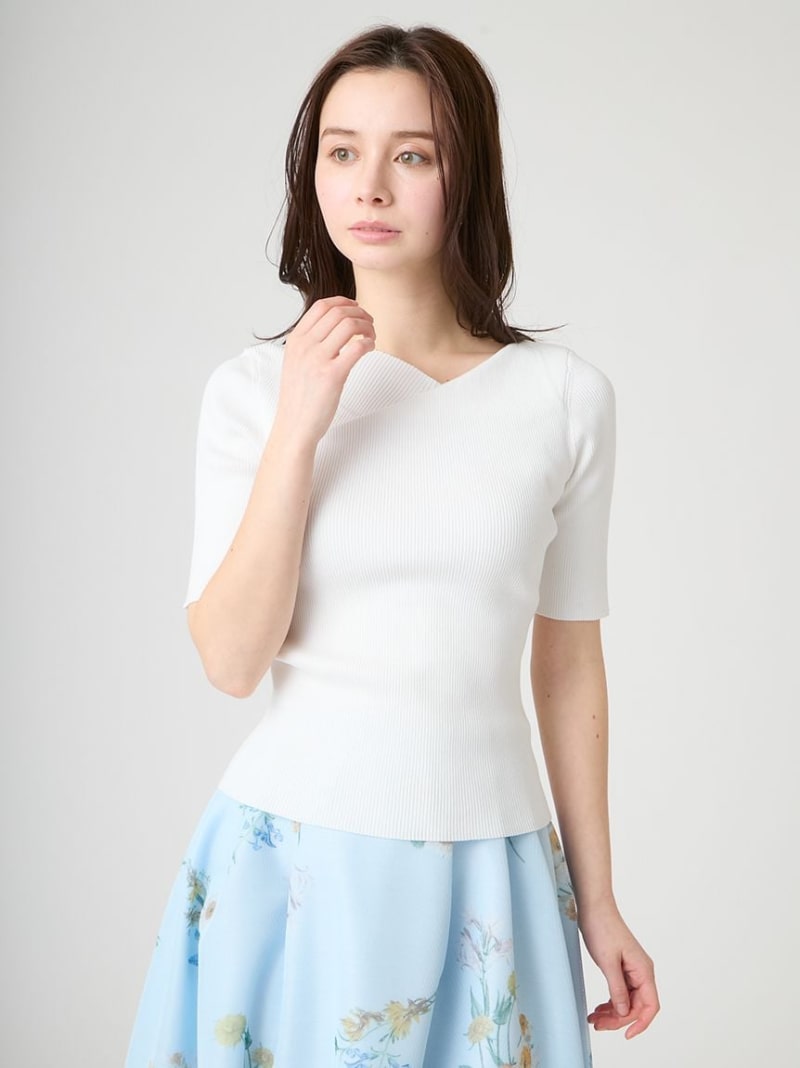【洗える】デコルテデザインニットプルオーバー CELFORD セルフォード トップス ニット ホワイト【送料無料】[ Fashion]