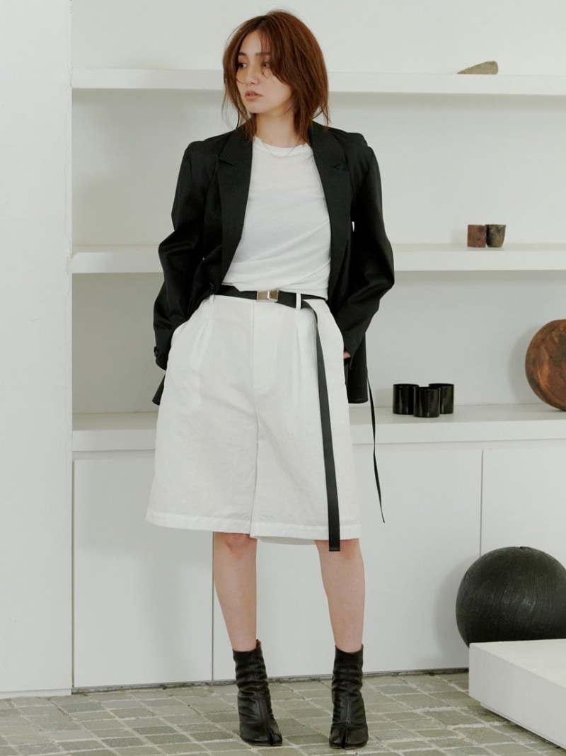 【洗える】撥水ガチャベル付きハーフパンツ MIESROHE ミースロエ パンツ その他のパンツ ホワイト ブラック【送料無料】[ Fashion]｜USAGISTORE USAGIONLINE公式ストア