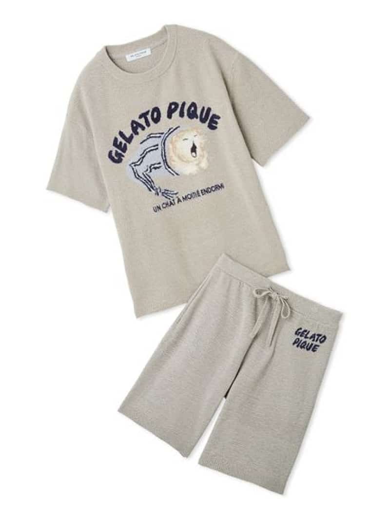 【SALE／30%OFF】【ONLINE限定】【HOMME】sleeping cat ジャガードプルオーバー&ハーフパンツセット gelato pique ジェラートピケ トップス スウェット・トレーナー ネイビー【RBA_E】【送料無料】[ Fashion]